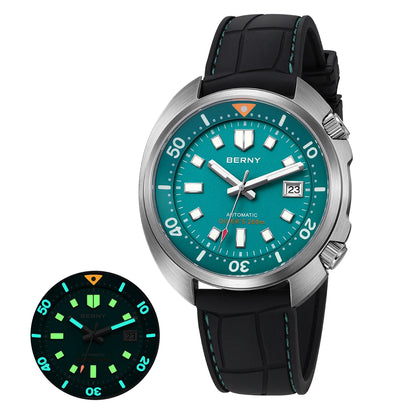 BERNY 20ATM Diver Watch For Men Mechanical Miyota 8215 Sapphire Sports Diving Luminous Anti-collision Crown Dual Crown Men Watch