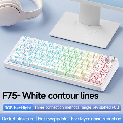 Tastiera meccanica gaming wireless AULA F75 Pro con montaggio gasket, RGB personalizzato, layout 75% e keycap PBT con incisione laterale