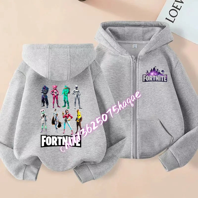 Ny Fortnite-hættetrøje til børn med lynlås, tegneserie- og anime-inspirerede hættetrøjer, afslappet og åndbar jakke til drenge, børnetøj til foråret 2026