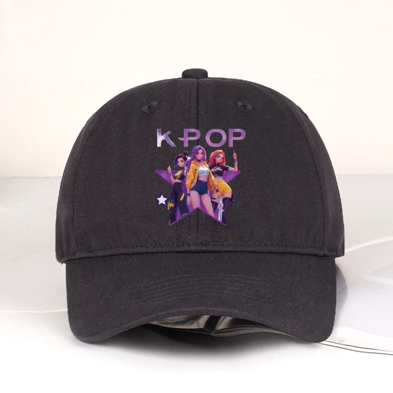 K-POP-baseballpet met print van cartoonmeisjesgroep - Unisex casual retro verstelbare ‘dad cap’ - Y2K-zonnepet
