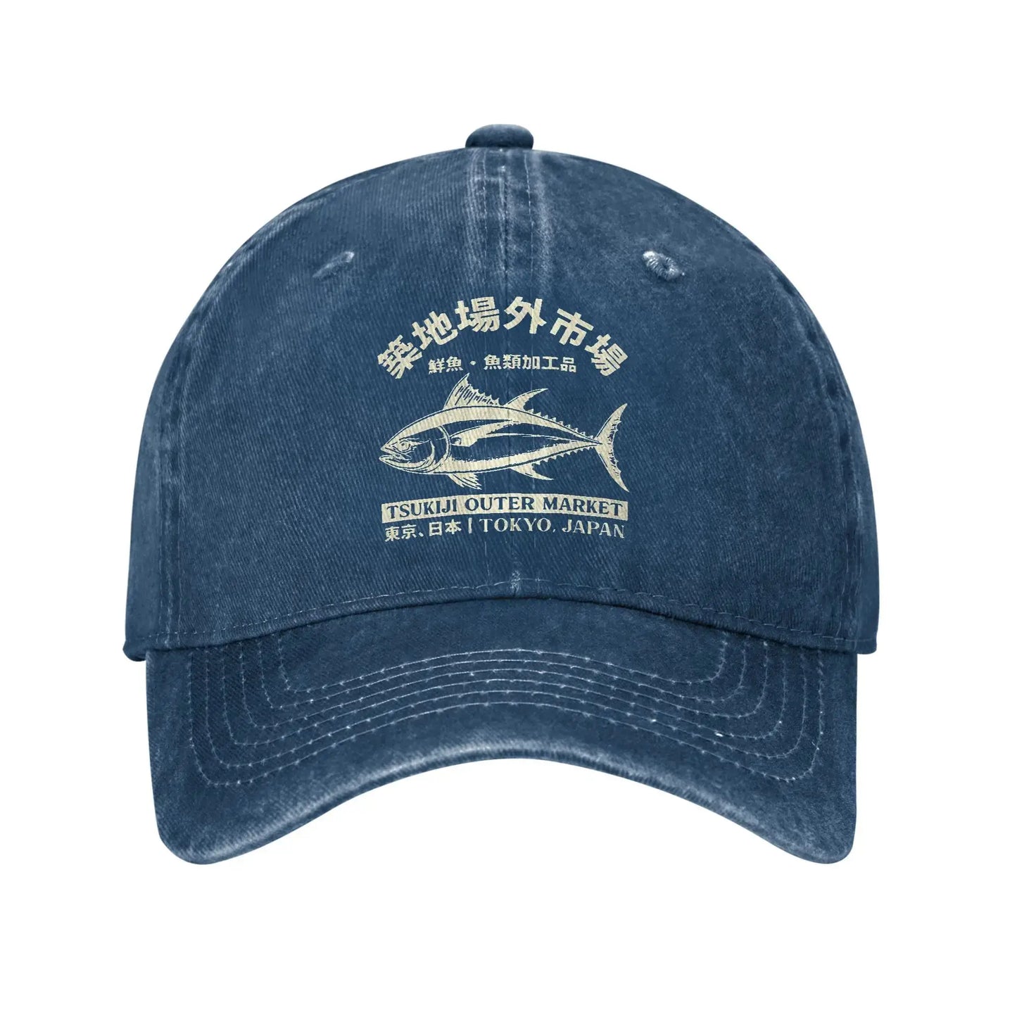 Japanense Tsukiji Fish Market Washed Tokyo Japan Baseball Cap Sun High Quality Washed Trucker Hat Female Male Snapback Cap