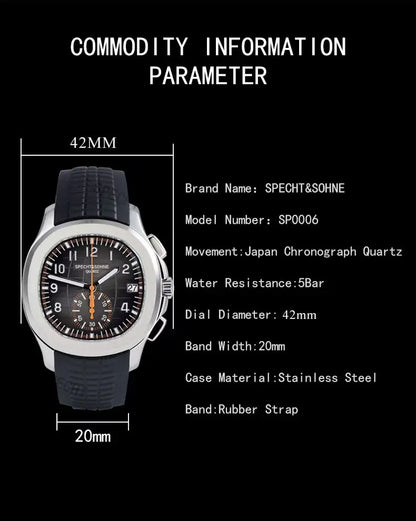 2026 New Specht&Sohne Men's Watches Quartz Watch Top Brand Luxury Chronograph Sport Rubber Luminous 5Bar Waterproof Reloj Hombre