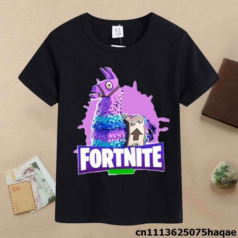 T-shirt de verão para criança Fortnites, com estampado de figura de jogo em estilo cartoon, T-shirt casual desportiva para rapaz, manga curta, vestuário infantil