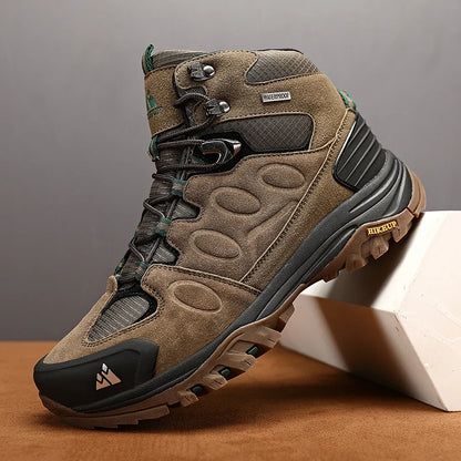 Botas de caminhada de cano alto HIKEUP para homem, calçado de inverno para exterior, com atacadores, antiderrapantes, desportivas casuais para trekking, impermeáveis, em camurça