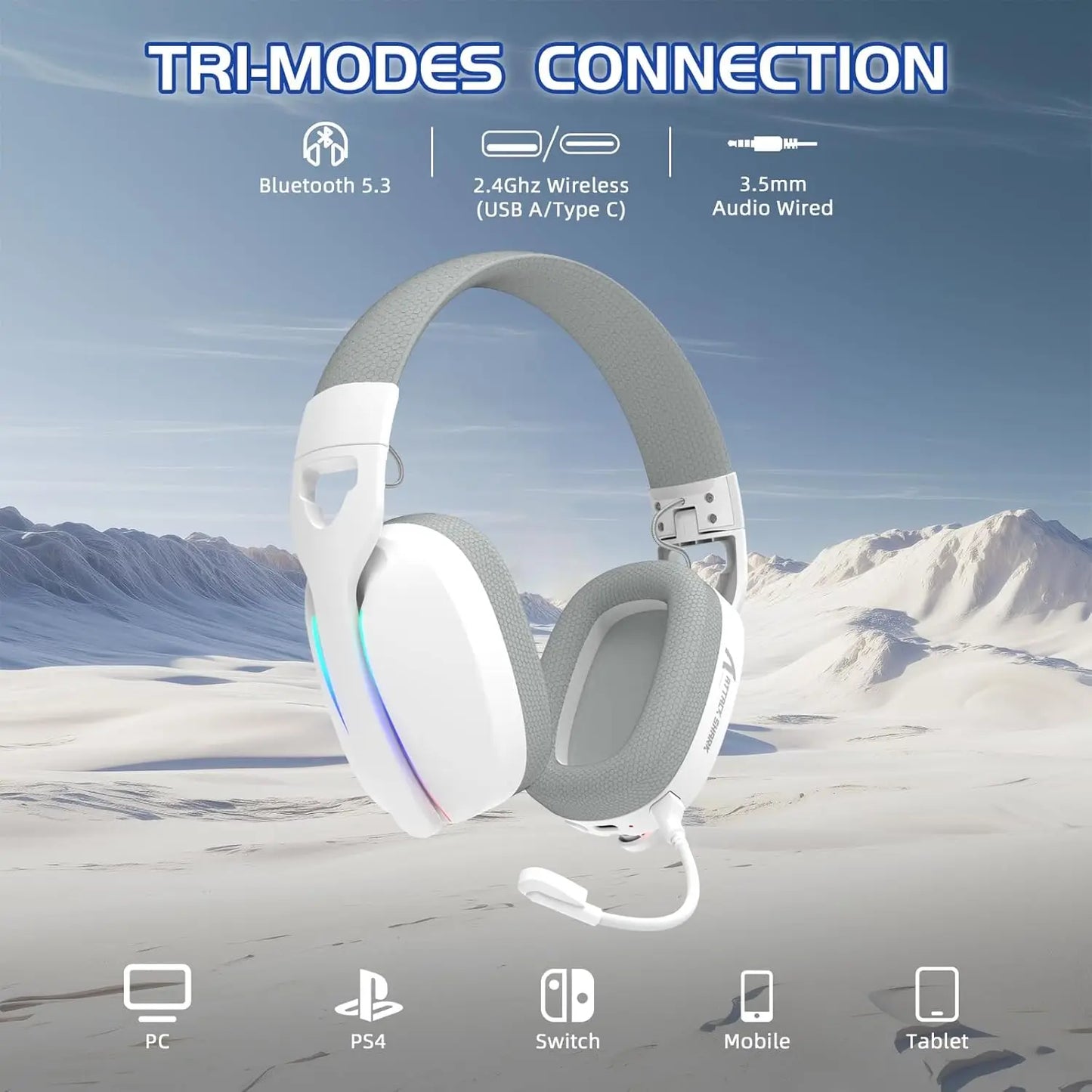 Auriculares gaming inalámbricos MAMBASNAKE x ATTACK SHARK L90 RGB – Tri-Mode Bluetooth 2.4G inalámbricos y con cable, auriculares gaming plegables con micrófono desmontable