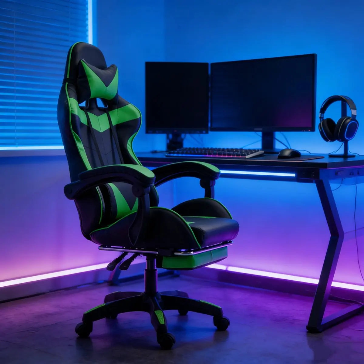 Silla gaming Sillón gaming Silla de oficina ajustable en altura con función reclinable ajustable, orejas de gato y cojines