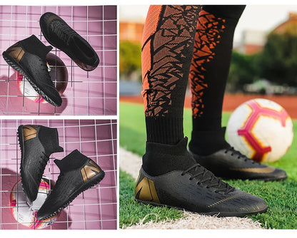 Crampons de Football pour hommes, bottes de Football, crampons d'entraînement, professionnels, résistants à l'usure, antidérapants, longues pointes TF/FG, rouge, nouveau