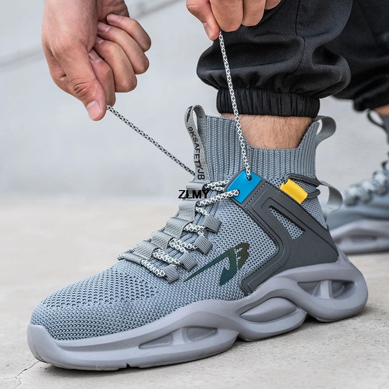Zapatillas de seguridad transpirables para hombre con puntera de acero, resistentes a perforaciones, botas de trabajo ligeras de caña alta, calzado de seguridad anti-punzadas, nuevo