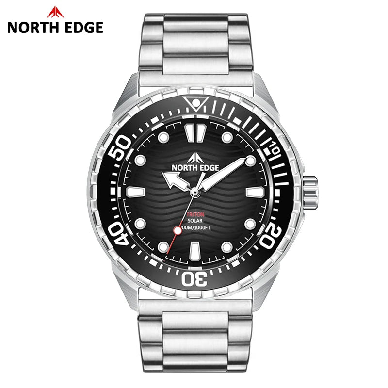 2025 New  NORTH EDGE TRITON Solar Powered Dive Watch Men Luxury Quartz Watches For Men 316L Stainless Steel Case Waterproof 300M