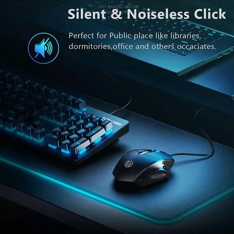 Mouse cu fir Inphic W1, mouse eSports pentru gaming, mouse silențios pentru birou, opțiuni cu trei taste și șase taste