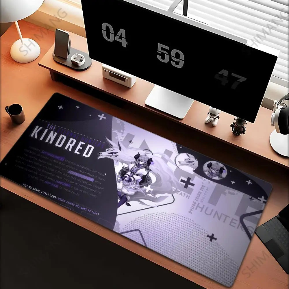 Tapis de souris League of Legends Kindred - Grand tapis de souris gaming - Tapis de bureau pour ordinateur avec motif anime de fille - Accessoires pour ordinateur portable - Tapis de clavier XXL pour gamers