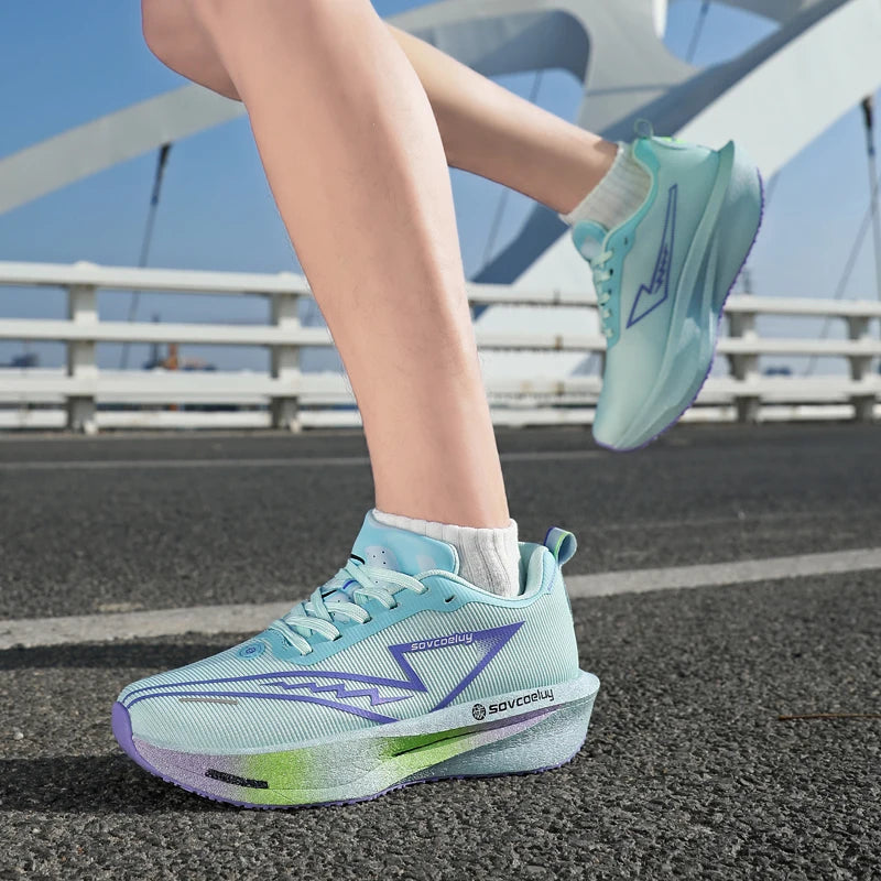 Sapatilhas de corrida com placa de carbono, especialidade maratona, para homem e mulher, desportivas, respiráveis, leves, confortáveis, atléticas e antiderrapantes