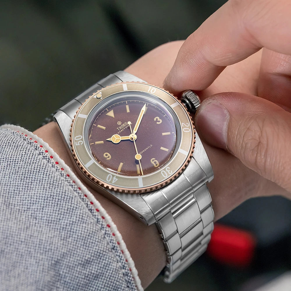 Thorn T028 Bronze Dive Watch PT5000 Automatic Movement Mechanical Watches Aluminum Bezel Sapphire 37mm Men Wristwatch