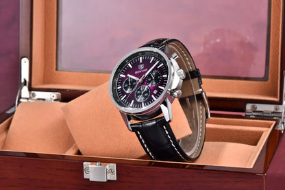 Relógio de luxo para homem Benyar – Cronógrafo com data, bracelete em pele, estanque, luminescente, estilo desportivo e militar, relógio de quartzo