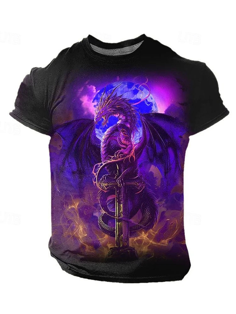 Camiseta de hombre con estampado de dragón 3D, informal de verano para diario, camiseta urbana de hombre para deportes al aire libre, manga corta, moda urbana