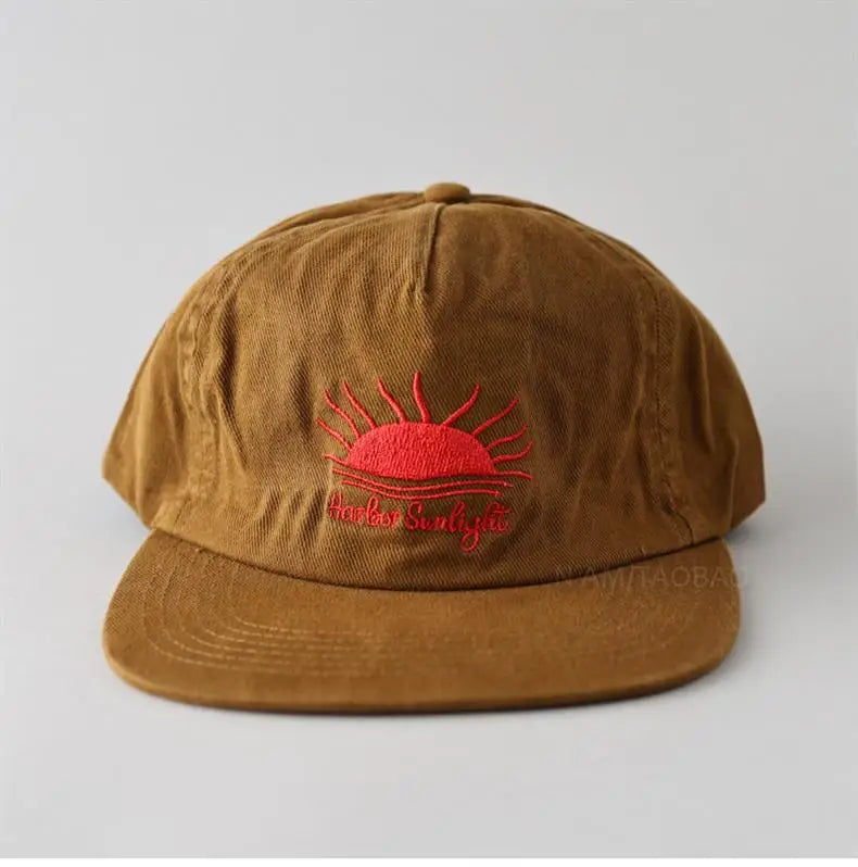 Cute Flat Brim Baseball Cap Women Men Teens Sunrise Embroidrey Summer Caps Sun Hats