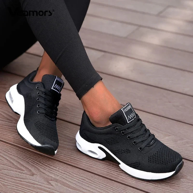 Sneakers da donna alla moda, leggere, scarpe da corsa, scarpe sportive per attività all’aperto, scarpe da corsa comode in rete traspirante, con cuscinetto d’aria e allacciatura con lacci