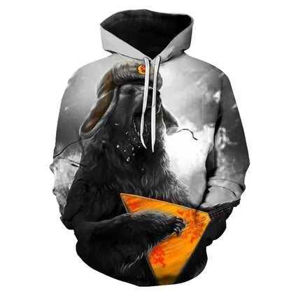Sweatshirt com Capuz Lobo 3D Estampado, Estilo Europeu e Americano, Pullover Casual de Manga Comprida com Personalidade Animal, Modelo Popular
