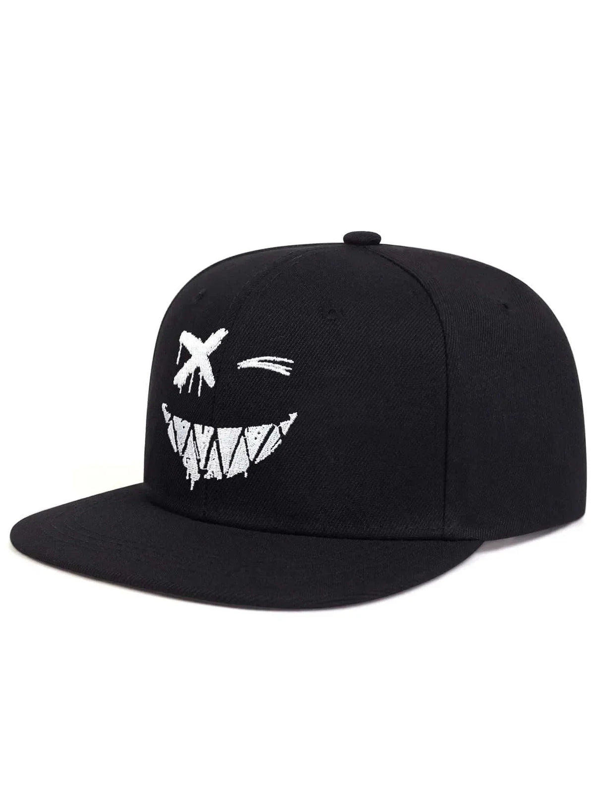 Gorra de béisbol de ala ancha, 100 % algodón, protección UV, ajustable, con un bordado de una sonrisa y diseño que estiliza el rostro