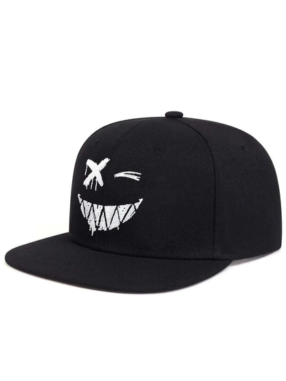 Gorra de béisbol de ala ancha, 100 % algodón, protección UV, ajustable, con un bordado de una sonrisa y diseño que estiliza el rostro
