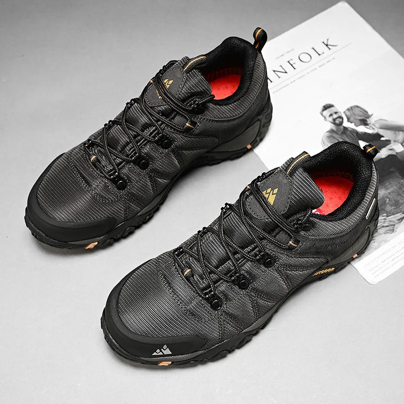 HIKEUP Zapatillas de senderismo para hombre de cuatro estaciones, calzado deportivo de exterior en cuero genuino resistente al desgaste, zapatos de escalada con suela de goma para trekking