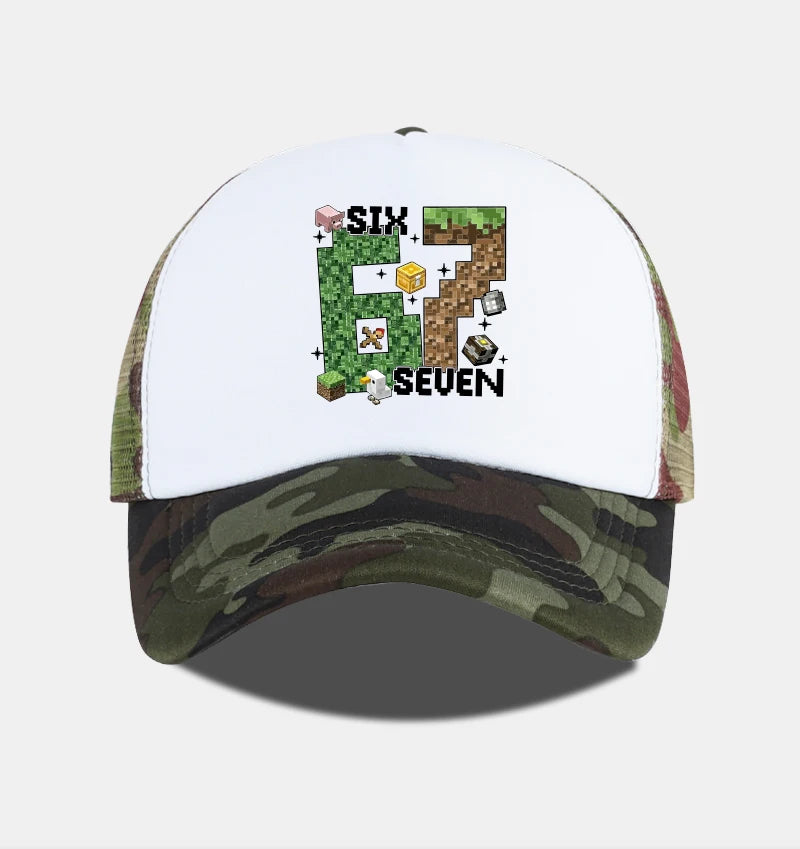 Gamer Pixel 67 Six Seven Sponge Mesh Cap - Breathable Mesh Adjustable Baseball Cap - Gift for Gaming Fans - Sun Protection Cap