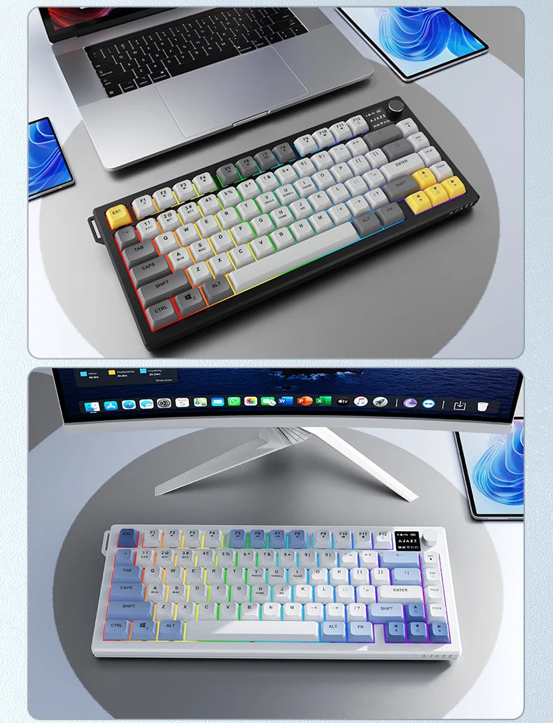 Tastiera AJAZZ AF82 Office a basso profilo RGB cablata/wireless gaming, layout 75% 82 tasti, batteria 4000mAh per Win/Mac