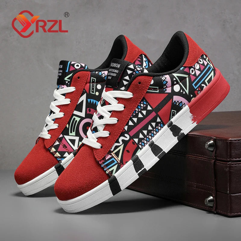 Zapatillas deportivas de running para hombre YRZL de lona con estilo geométrico, zapatillas con cordones para pareja, zapatos de skate para hombre con estampado grafiti moderno