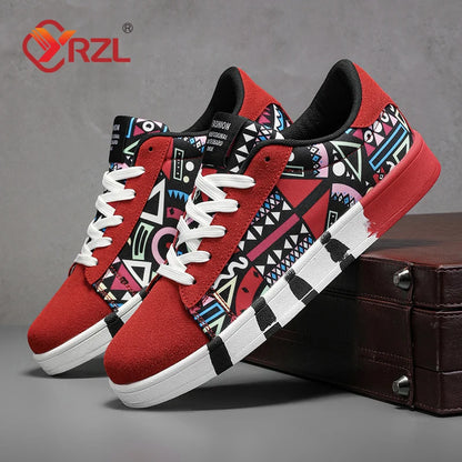 Zapatillas deportivas de running para hombre YRZL de lona con estilo geométrico, zapatillas con cordones para pareja, zapatos de skate para hombre con estampado grafiti moderno
