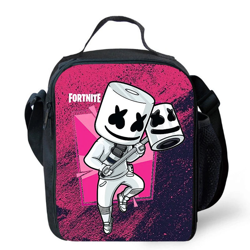 Fortnite cartoon lunch bag, portable insulated lunch bag, reusable food storage bag, suitable for children and students.