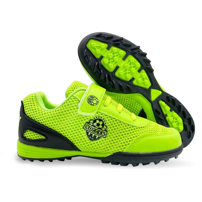 Chuteiras de futebol para criança menino/menina Tf com fecho de velcro, sem pitões, para lacrosse, iniciantes em críquete e basebol