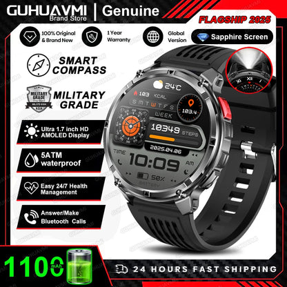 New T-REX3 Ultra 1100mAh Battery SmartWatch 10ATM Waterproof GPS Compass Flashlight 1.7" AMOLED HD Call Sports Smart Watch Men
