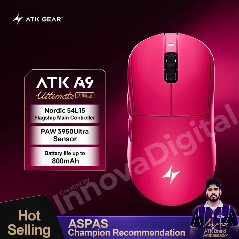Bezprzewodowa mysz gamingowa ATK Dragonfly A9 Ultimate A9 Air PAW3950 ultralekka ergonomiczna mysz e-sportowa FPS dla graczy CSGO A9 Ultra