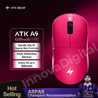 Bezprzewodowa mysz gamingowa ATK Dragonfly A9 Ultimate A9 Air PAW3950 ultralekka ergonomiczna mysz e-sportowa FPS dla graczy CSGO A9 Ultra