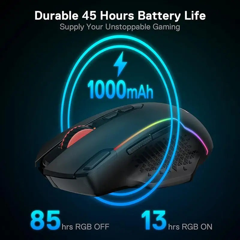 Mouse de gaming wireless Redragon M810 Pro, 10000 DPI, mouse de gamer cu fir cu tastă Rapid Fire, 8 butoane macro, mouse negru/alb