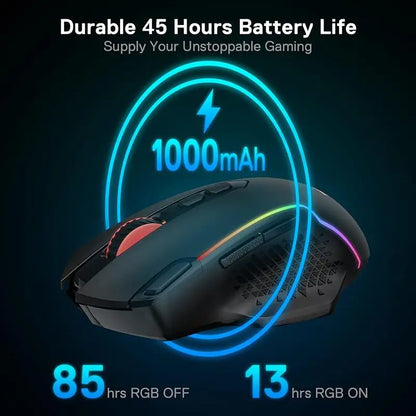Mouse de gaming wireless Redragon M810 Pro, 10000 DPI, mouse de gamer cu fir cu tastă Rapid Fire, 8 butoane macro, mouse negru/alb