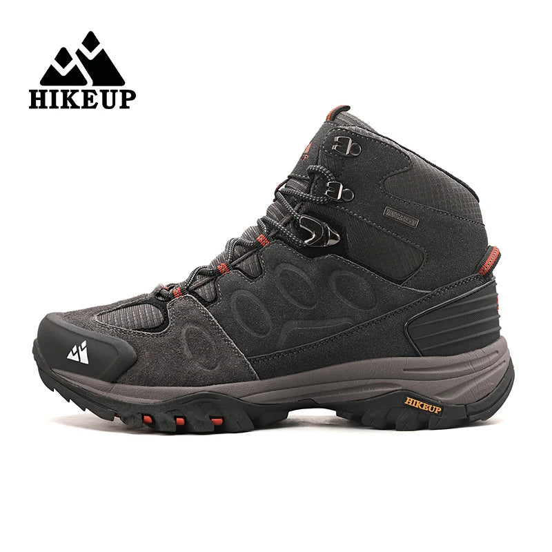 Botas de caminhada de cano alto HIKEUP para homem, calçado de inverno para exterior, com atacadores, antiderrapantes, desportivas casuais para trekking, impermeáveis, em camurça