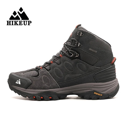 Botas de caminhada de cano alto HIKEUP para homem, calçado de inverno para exterior, com atacadores, antiderrapantes, desportivas casuais para trekking, impermeáveis, em camurça
