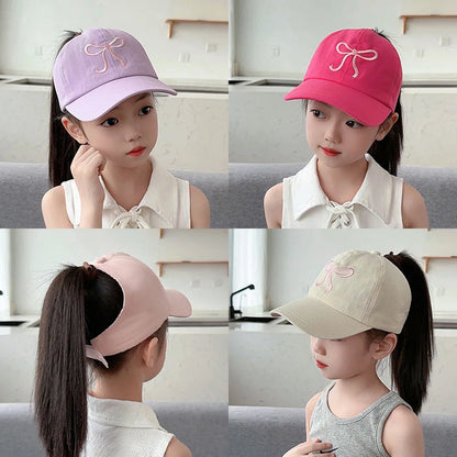 Bows Children Baseball Caps Hollow Empty Top High Ponytail Caps Adjustable Kids summer Sun Hats Boys Girls Hip hop Baseball Hat