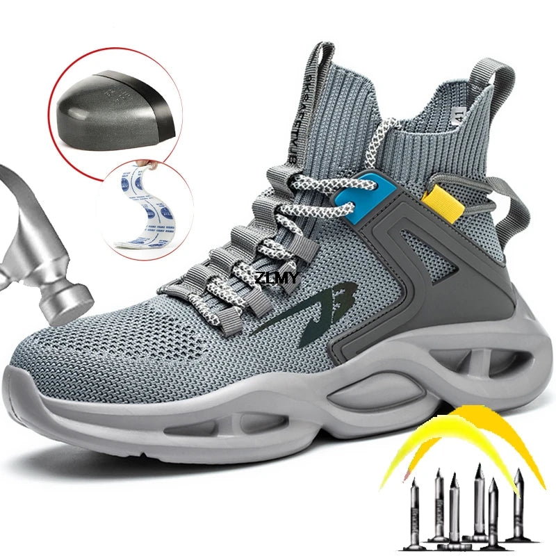 Zapatillas de seguridad transpirables para hombre con puntera de acero, resistentes a perforaciones, botas de trabajo ligeras de caña alta, calzado de seguridad anti-punzadas, nuevo