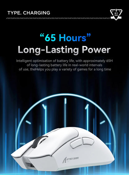 Attack Shark R1 Tri-Mode 2.4g-BT-Wired, PAW3311 18000DPI, 59g  Lightweight Gaming Mouse