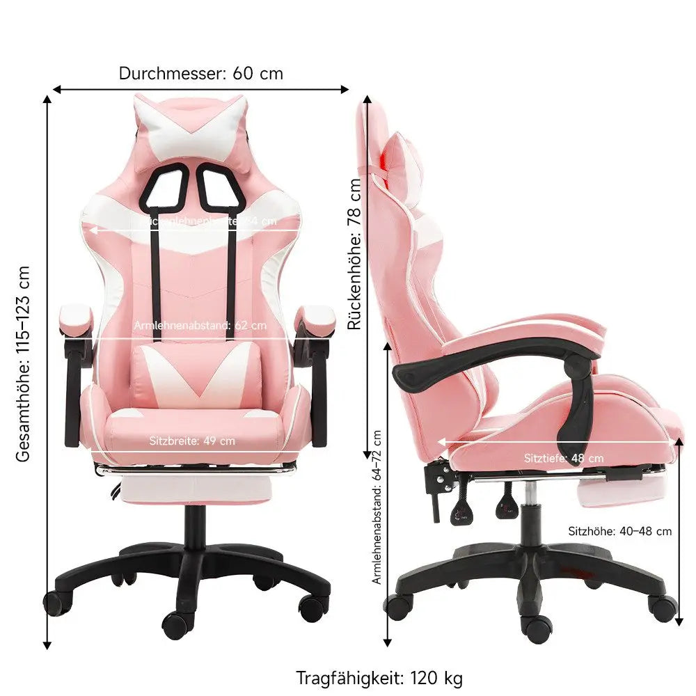 Ergonomic gaming chair, office chair, height adjustable,PU leather computer chair, with headrest and lumbar support, 360° swivel