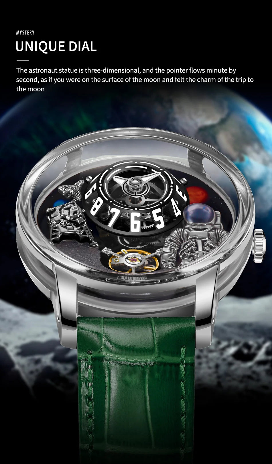 PINDU Watch Men New Space Series Unique Design Three-dimensional Dial Arabic Numerals Luminous Sapphire Mechanical Watch W2101B