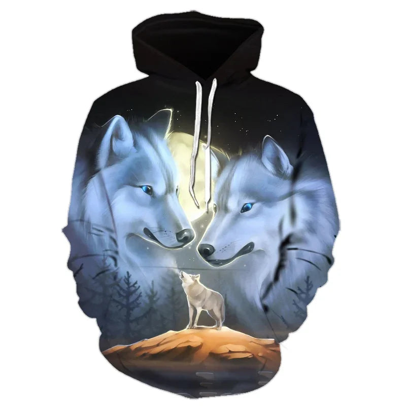 Animal Wolf – bluzy z kapturem drukowane w 3D dla mężczyzn i kobiet, modne, codzienne, oversize, swetry typu pullover, styl hip-hopowy, Harajuku, odzież uliczna