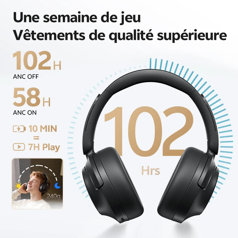 QCY H3S ANC Over-Ear Headphones Bluetooth 6.0 – Hi-Res LDAC Spatial Audio, -56dB Adaptive Noise Cancelling Wireless Headset