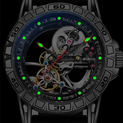 MUSANFIGO hollowed out fully automatic men's watch with mechanical movement, men's night light waterproof trendy watch