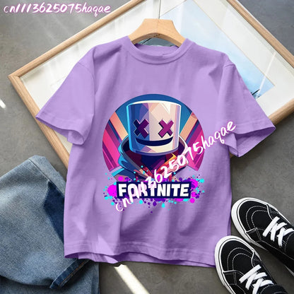 Fortnites Children T-Shirts Anime Printed Figures Tops Cartoon Fortress Night Summer Clothes Girls Short Sleeves Pullover Tees