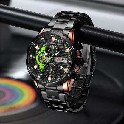Relógio de luxo para homem CURREN 8402, novo, em aço inoxidável, estanque, com cronógrafo e iluminação noturna.