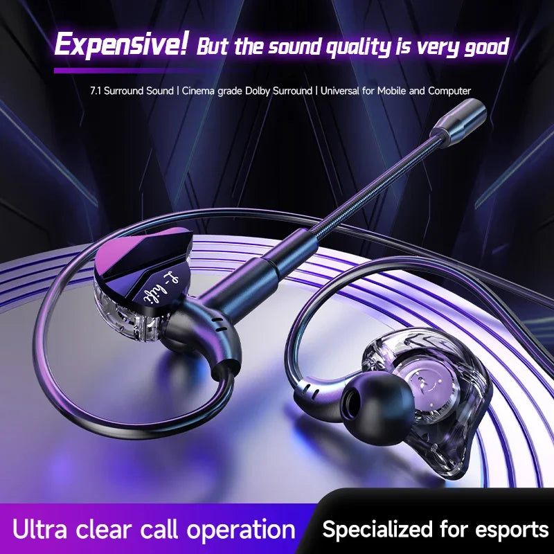 Gaming Earbud Gamer Headphone With Dual Microphones Typec&3.5mm In-ear Earphones HiFi Stereo Headsets Sport with Mic for Samsung