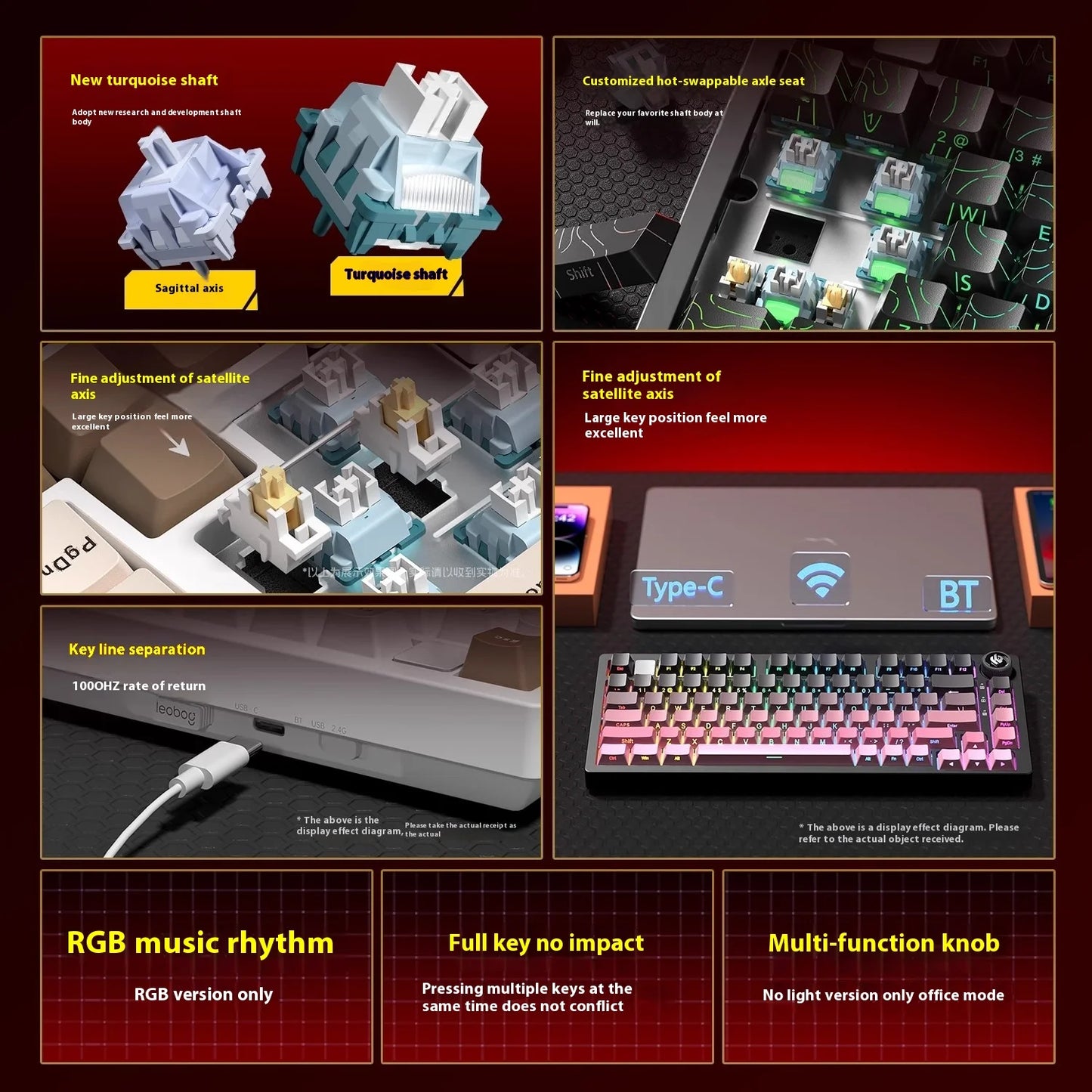 LEOBOG Hi75C Mechanical Wireless Keyboard Aluminium 3-Mode With Knob Hot Swap RGB Gasket Hi75C Gaming Keyboard Customization PC